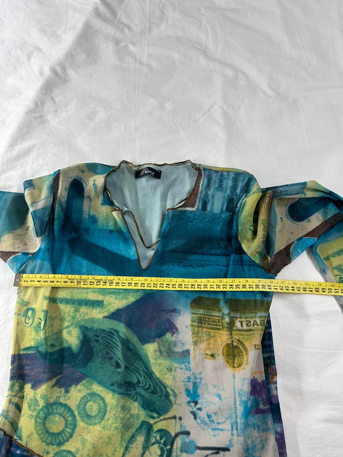 Lange mouw blouse tuniek veelkleurig prima paris vintage effect transparant kanten patronen – photo 12